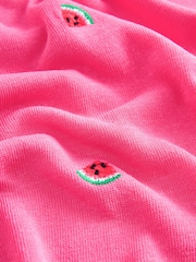 Bright Pink V-Neck Gem Button Linen T-Shirt - Image 6 of 6