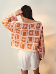 Orange Long Sleeve Square Crochet Knitted Jumper - Image 3 of 6