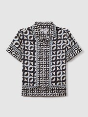 Reiss Lapis Blue Prentice Teen Printed Cuban Collar Shirt - Image 6 of 6