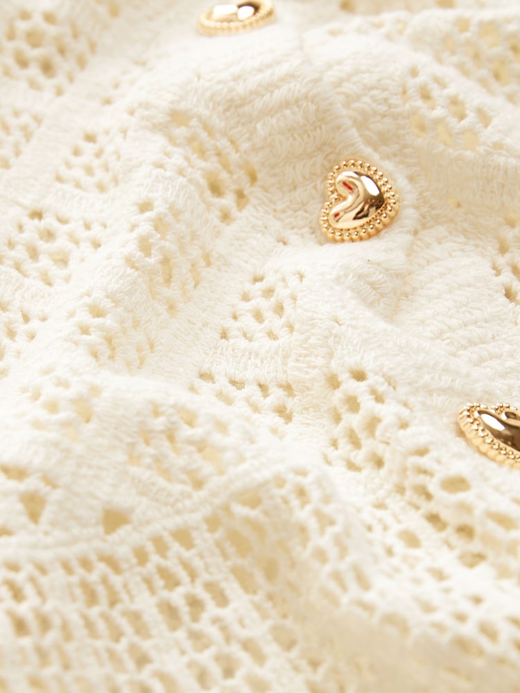 Ecru 100% Cotton Short Sleeve Knitted Button Top - Image 5 of 5 Ecru 100% Cotton Short Sleeve Knitted Button Top - Image 5 of 5