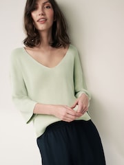 Mint Green V-Neck Linen Short Sleeve Top - Image 1 of 6