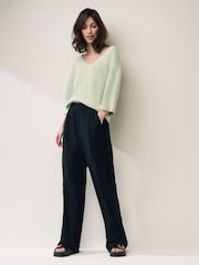 Mint Green V-Neck Linen Short Sleeve Top - Image 2 of 6