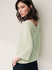 Mint Green V-Neck Linen Short Sleeve Top - Image 4 of 6