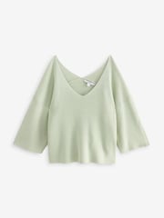 Mint Green V-Neck Linen Short Sleeve Top - Image 5 of 6