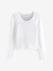 White Open Stitch Detail Knitted Top - Image 1 of 6