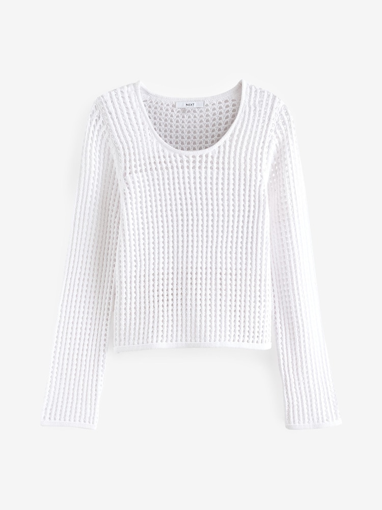 White Open Stitch Detail Knitted Top - Image 1 of 6