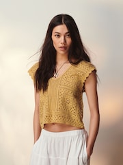 Ochre Yellow Crochet Tank - Image 3 of 7