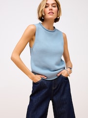 Chambray Blue 100% Cotton Roll Edge Tank - Image 1 of 6