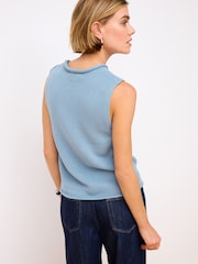 Chambray Blue 100% Cotton Roll Edge Tank - Image 3 of 6