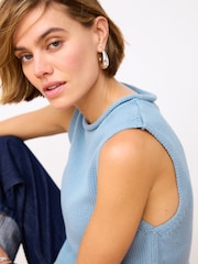 Chambray Blue 100% Cotton Roll Edge Tank - Image 4 of 6