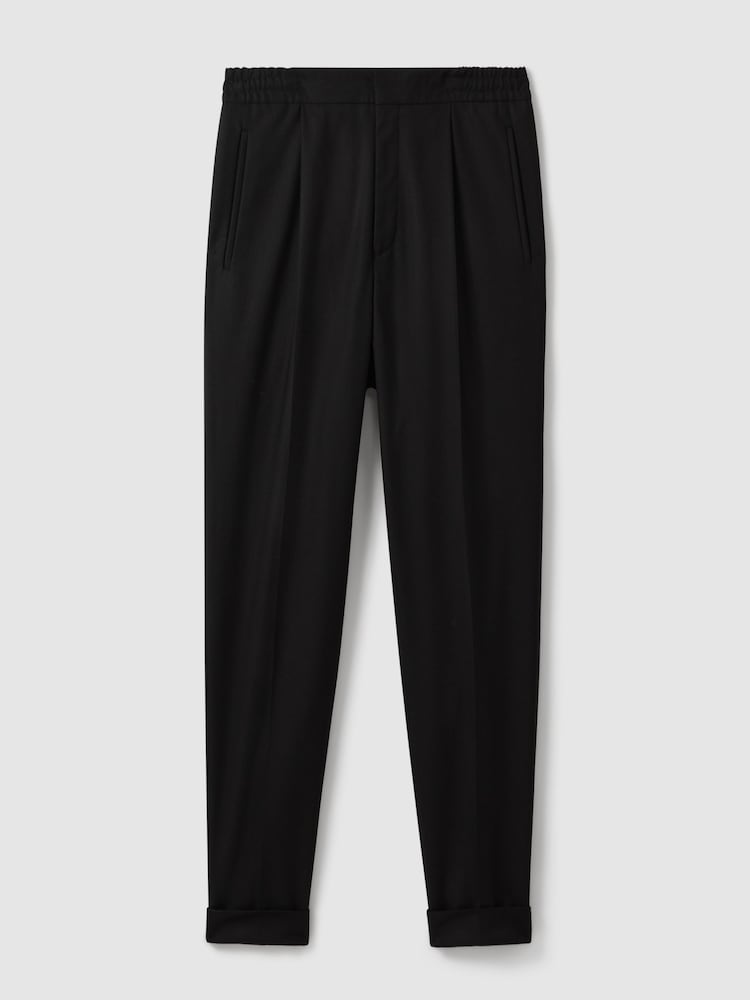Reiss Black Brighton Relaxed Drawstring Trousers with Turn-Ups - Image 2 of 7