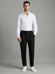 Reiss Black Brighton Relaxed Drawstring Trousers with Turn-Ups - Image 1 of 6