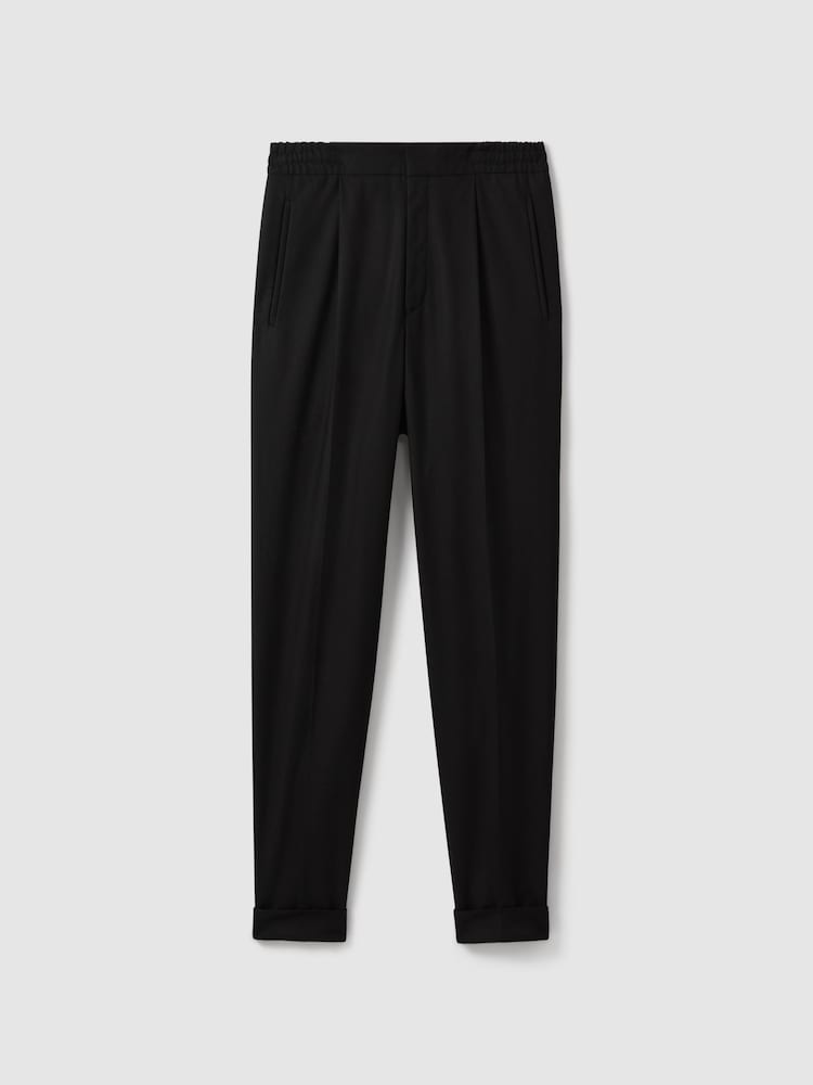 Reiss Black Brighton Relaxed Drawstring Trousers with Turn-Ups - Image 2 of 6