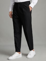 Reiss Black Brighton Relaxed Drawstring Trousers with Turn-Ups - Image 3 of 6