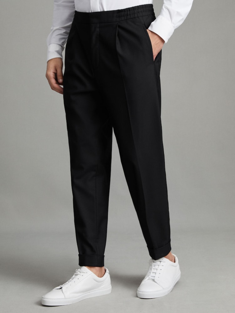 Noir - Pantalons décontractés à cordon de serrage avec revers Reiss Brighton - Image 3 of 6
