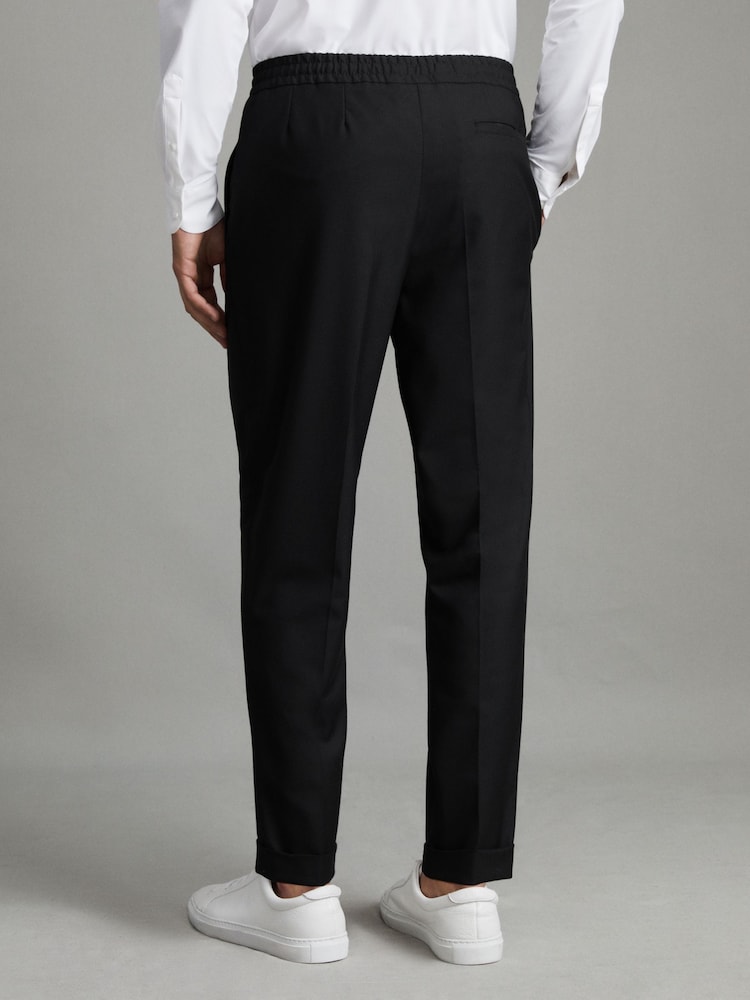 Noir - Pantalons décontractés à cordon de serrage avec revers Reiss Brighton - Image 4 of 6