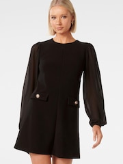 Forever New Black Jessie Sheer Sleeve Mini Dress - Image 1 of 5