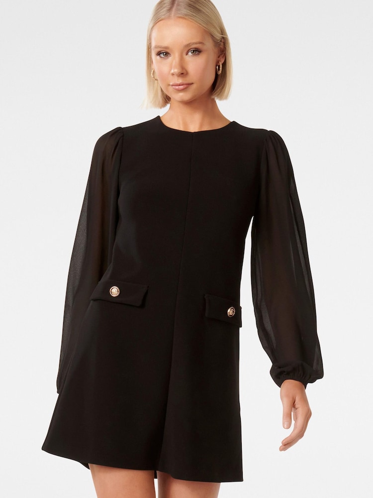 Forever New Black Jessie Sheer Sleeve Mini Dress - Image 1 of 5