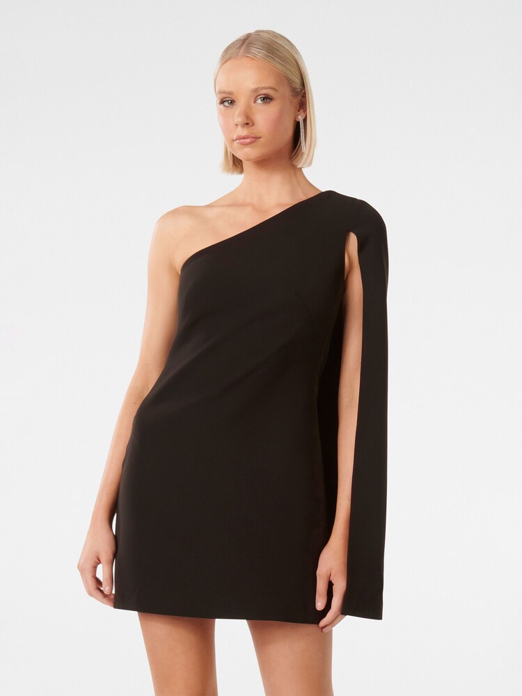 Forever New Black Hartley Asymmetrical Cape Mini Dress - Image 2 of 5