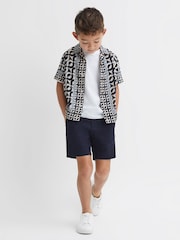 Reiss Lapis Blue Prentice 3-9 yrs Printed Cuban Collar Shirt - Image 1 of 6