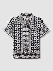 Reiss Lapis Blue Prentice 3-9 yrs Printed Cuban Collar Shirt - Image 2 of 6