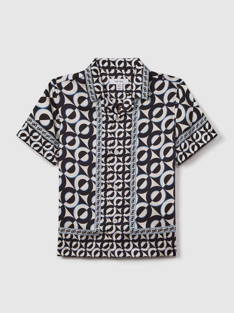 Reiss Lapis Blue Prentice 3-9 yrs Printed Cuban Collar Shirt - Image 2 of 6