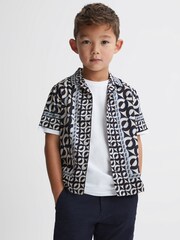 Reiss Lapis Blue Prentice 3-9 yrs Printed Cuban Collar Shirt - Image 3 of 6