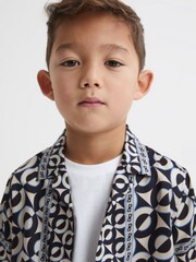Reiss Lapis Blue Prentice 3-9 yrs Printed Cuban Collar Shirt - Image 4 of 6