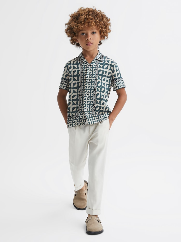 Reiss Hunting Green Prentice 3-9 yrs Printed Cuban Collar Shirt - Image 1 of 6