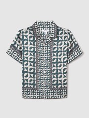 Reiss Hunting Green Prentice 3-9 yrs Printed Cuban Collar Shirt - Image 2 of 6