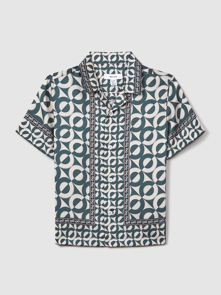 Reiss Hunting Green Prentice 3-9 yrs Printed Cuban Collar Shirt - Image 2 of 6