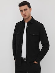 Reiss Black Ragan Textured Button-Through Shirt - Image 1 of 7