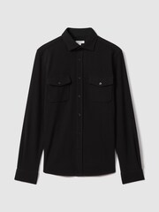 Reiss Black Ragan Textured Button-Through Shirt - Image 2 of 7
