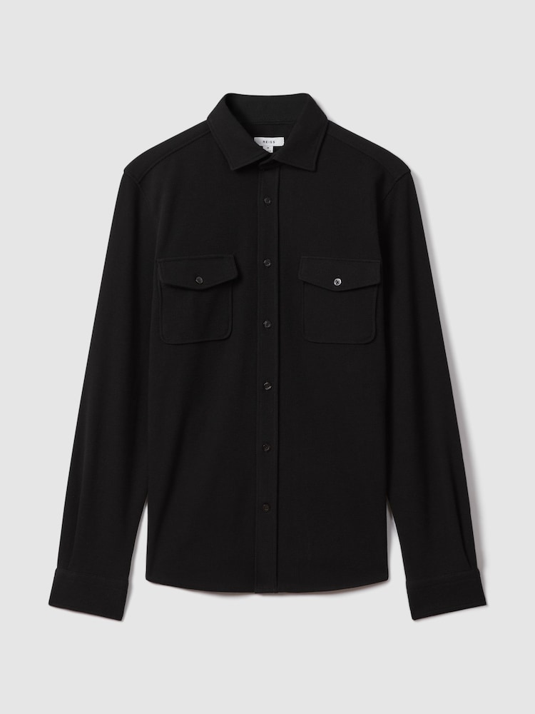 Reiss Black Ragan Textured Button-Through Shirt - Image 2 of 7