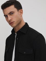 Reiss Black Ragan Textured Button-Through Shirt - Image 4 of 7