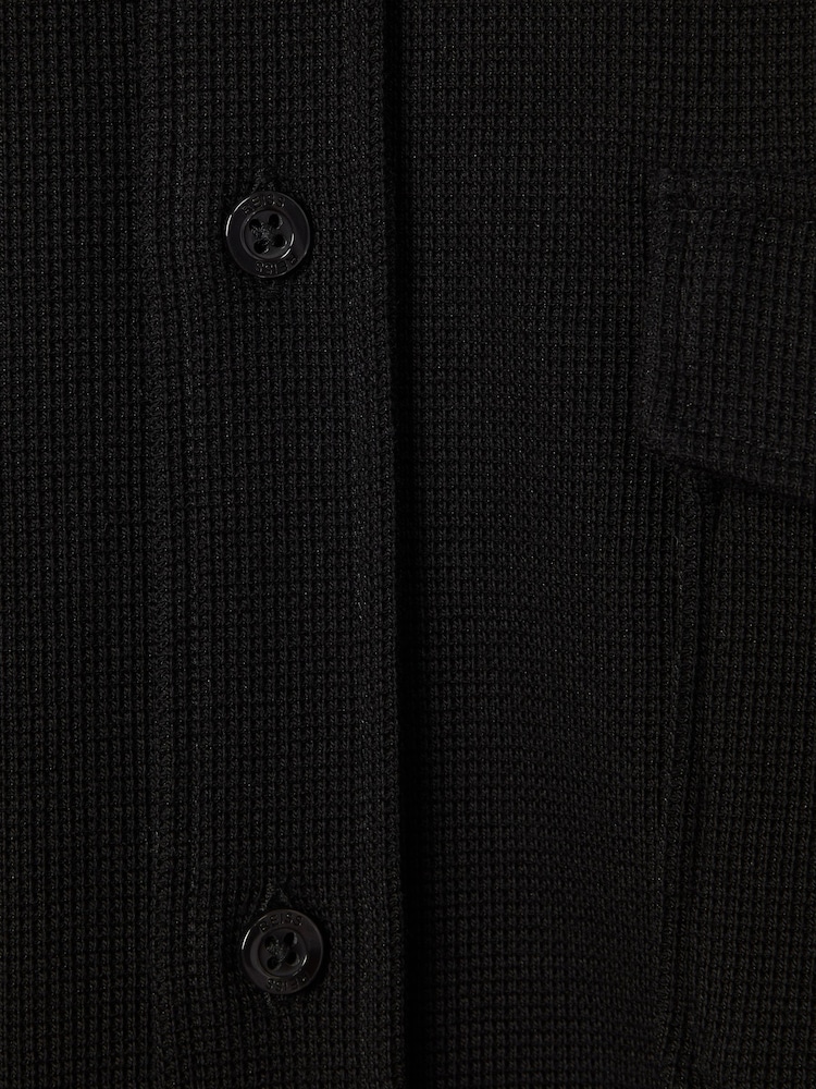 Reiss Black Ragan Textured Button-Through Shirt - Image 7 of 7