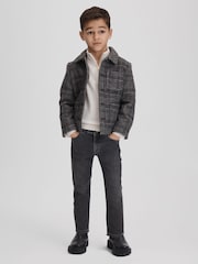 Reiss Charcoal Covert 9-14 yrs Check Button-Through Overshirt - Image 1 of 6