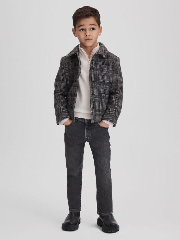 Reiss Charcoal Covert 9-14 yrs Check Button-Through Overshirt - Image 1 of 6