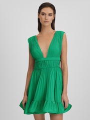 Amur Pleated Plunge Neck Mini Dress - Image 3 of 6