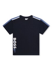 BOSS Blue Short Sleeved Colourblock Logo T-Shirt - Image 1 of 3