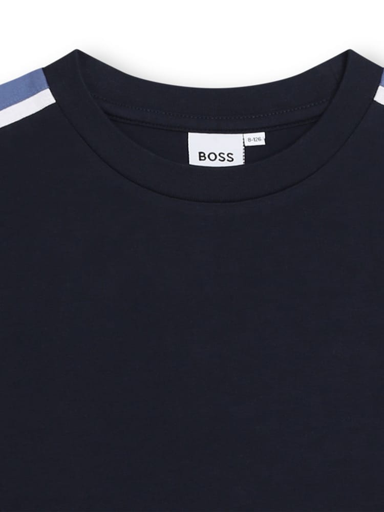 BOSS Blue Short Sleeved Colourblock Logo T-Shirt - Image 3 of 3