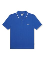 BOSS Blue Ground 100% Cotton Short Sleeved Logo Polo Shirt - Image 1 of 3