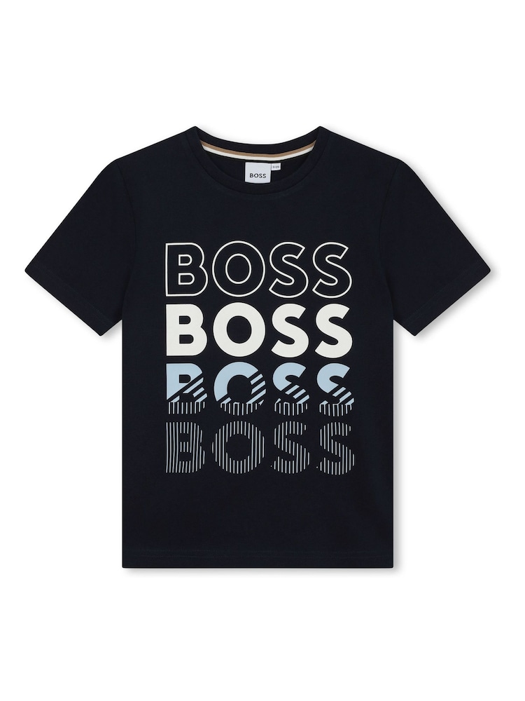 BOSS Dark Black Short Sleeved Logo T-Shirt - Image 1 of 3 BOSS Dark Black Short Sleeved Logo T-Shirt - Image 1 of 3