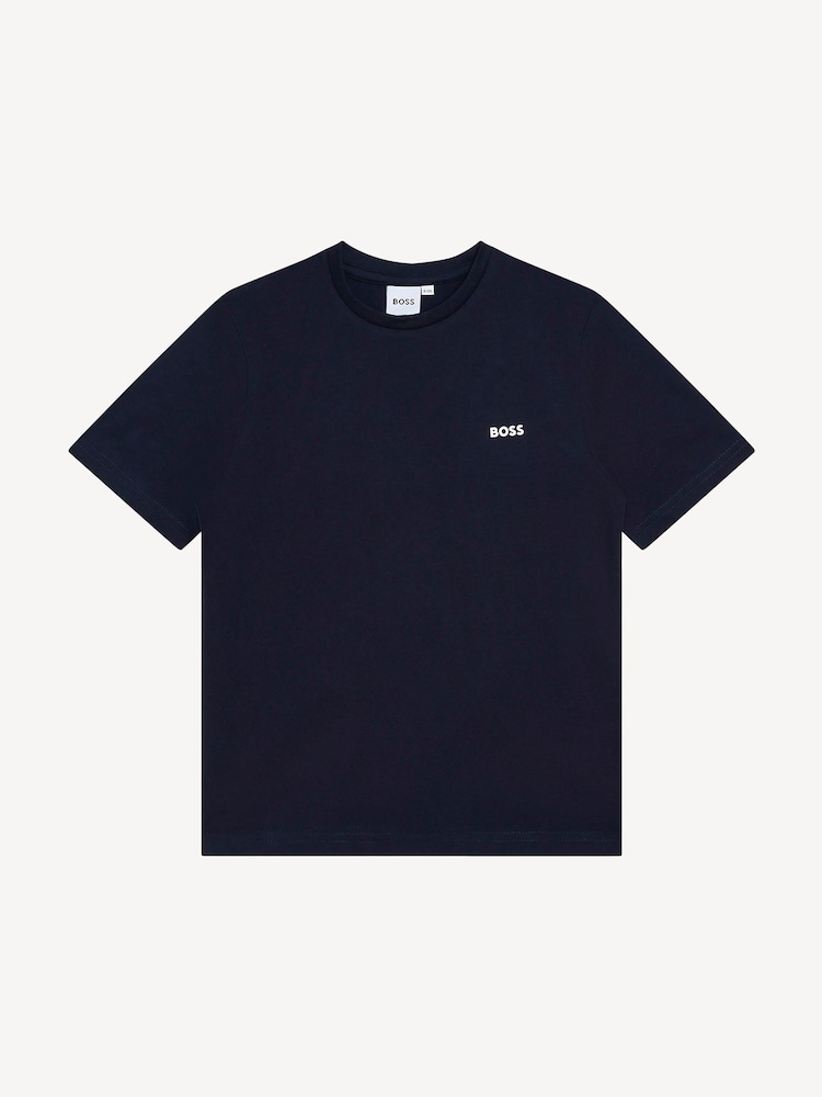 BOSS Navy Blue Logo Short Sleeved T-Shirt - Image 1 of 2 BOSS Navy Blue Logo Short Sleeved T-Shirt - Image 1 of 2