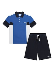 BOSS Blue Colourblock Polo And Shorts Set - Image 1 of 7