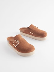 Tan Brown Forever Comfort Suede Chunky Footbed Clogs - Image 1 of 5