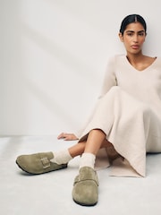 Khaki Green Forever Comfort® Suede Footbed Clogs - Image 2 of 8