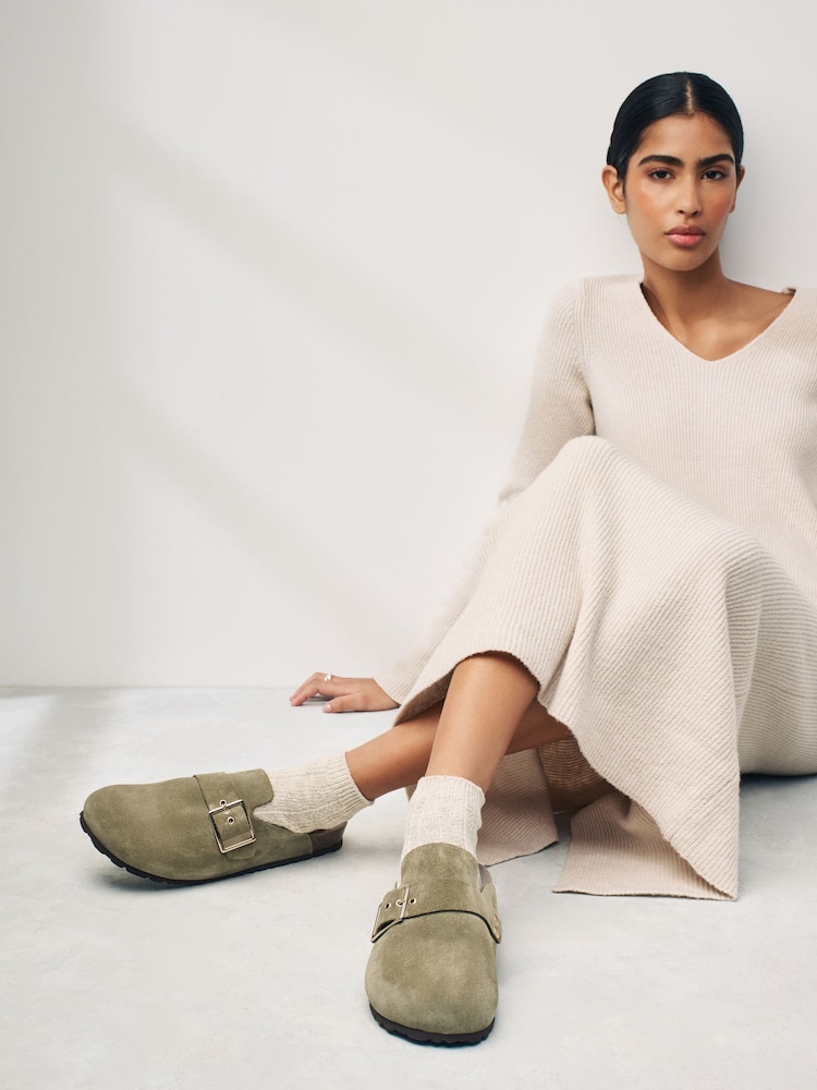 Khaki Green Forever Comfort® Suede Footbed Clogs - Image 2 of 8
