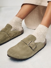 Khaki Green Forever Comfort® Suede Footbed Clogs - Image 3 of 8