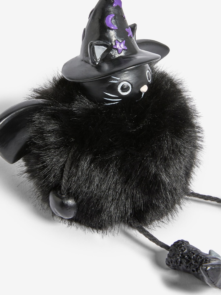 Black Halloween Fluffy Cat Ornament - Image 2 of 4 Black Halloween Fluffy Cat Ornament - Image 2 of 4